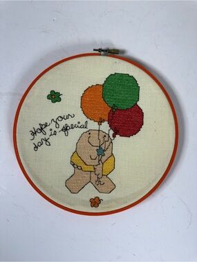 Handmade Cross Stitch Ziggy with Balloons